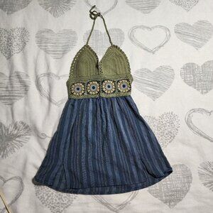 Lakhays Olive Crochet Halter Mini Dress - Size‎ M/L